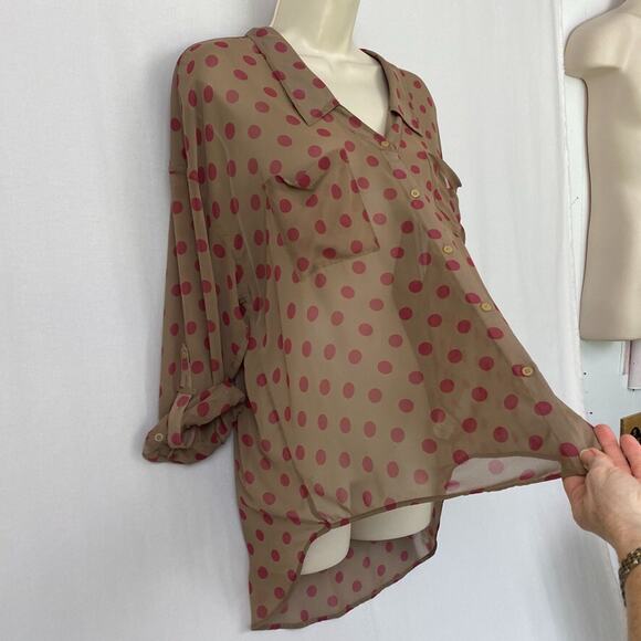 Free People Top Womens Medium Sheer Polka Dot Button Up Retro Flowy Easy Rider - Picture 5 of 14